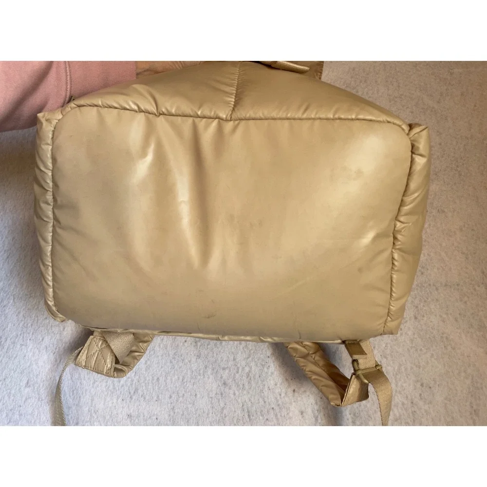 BEIS Puffy Cargo Backpack Beige Tan Quilted Lightweight Travel Bag Buckle Clasp